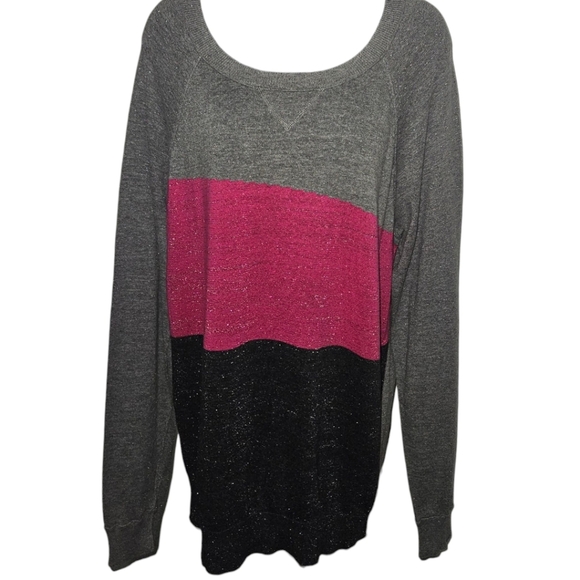 DKNY Jeans Long Sleeve Glitter Colorblock Sweater - Picture 1 of 4